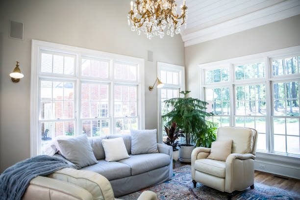 Cozy farmhouse living room with vintage charm and natural lighting